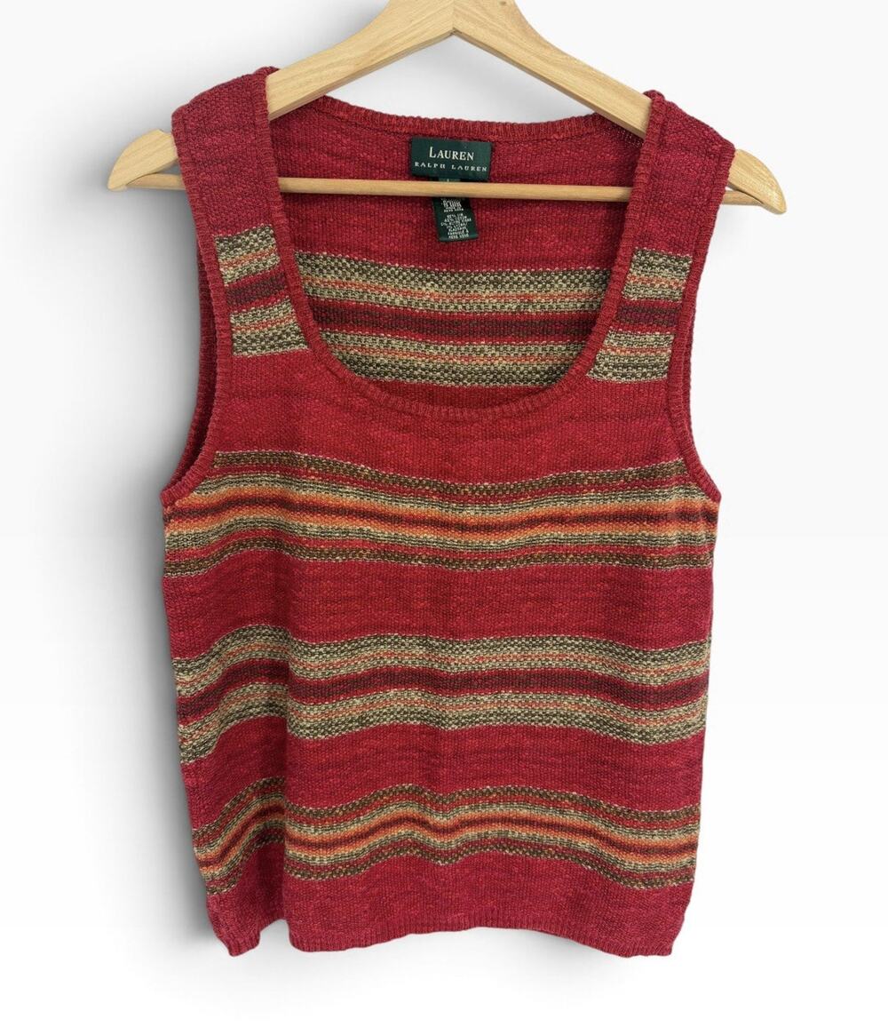 RALPH LAUREN L LARGE SOUTHWESTERN LINEN SLEEVELESS SWEATER TOP TANK SHIRT VEST